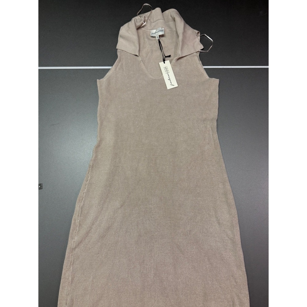 Freshman 1996 Womens Tan Ribbed Knit Sleeveless Polo Midi Dress XL NWT comfy